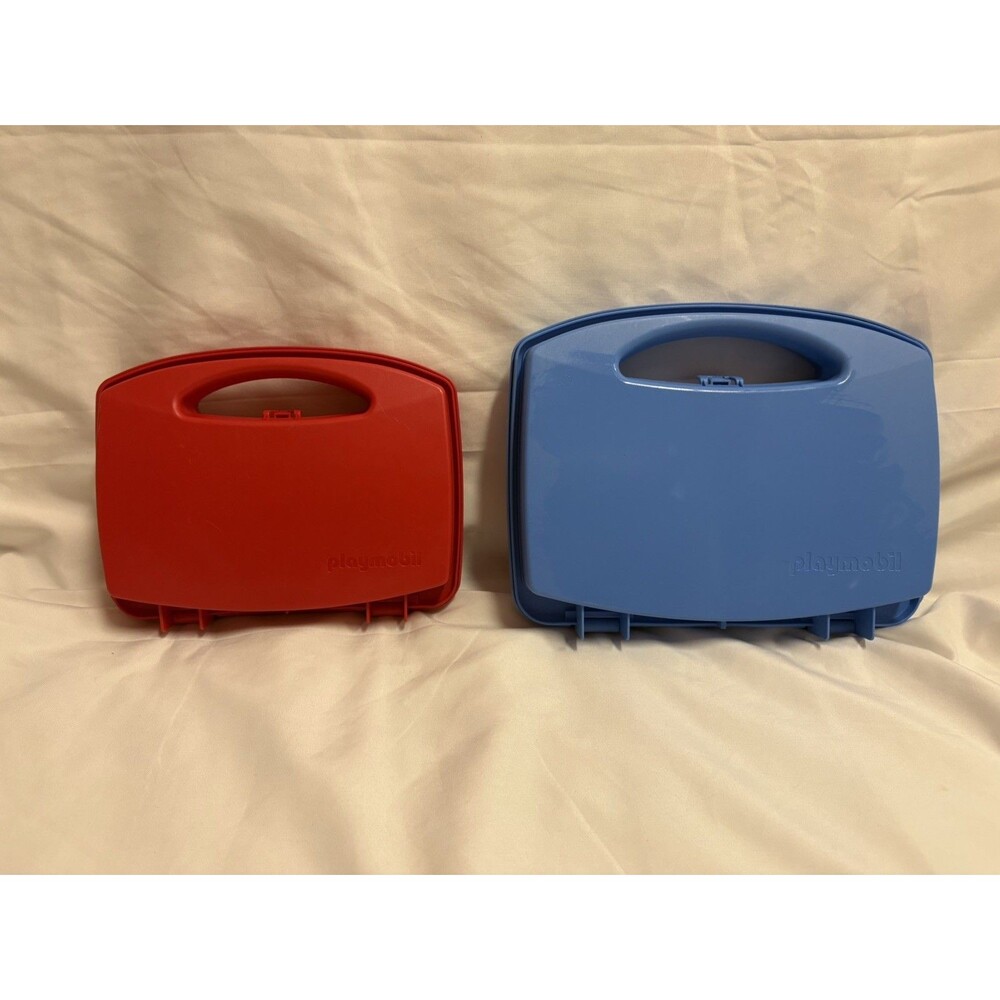 Playmobil Red and Blue Take Along Travel Carry Case Storage Container Geobra